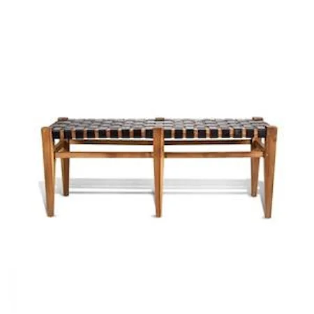 Teak Lovina Bedroom Bench, Black Leather